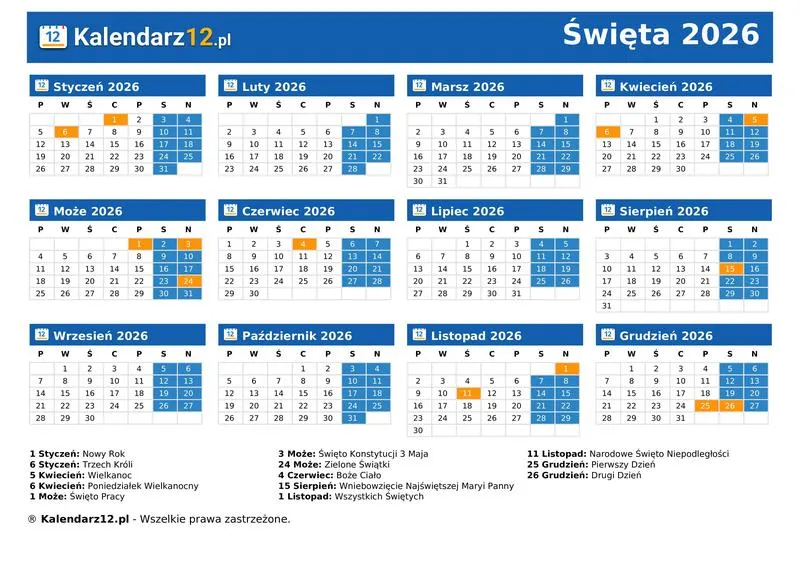 Najważniejsze święta 2026