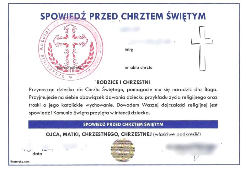 Uzyskanie zaświadczenia o chrzcie